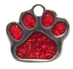 Pet tag Shaped paw glitter red