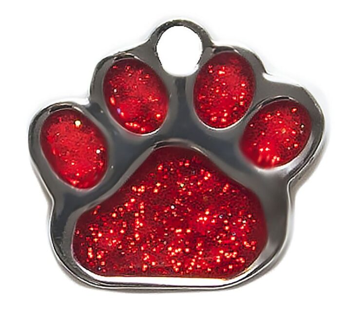 Pet tag Shaped paw glitter red