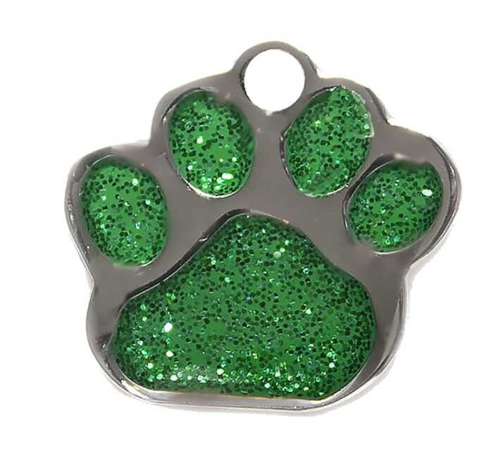 Pet tag Shaped Paw Glitter Gre