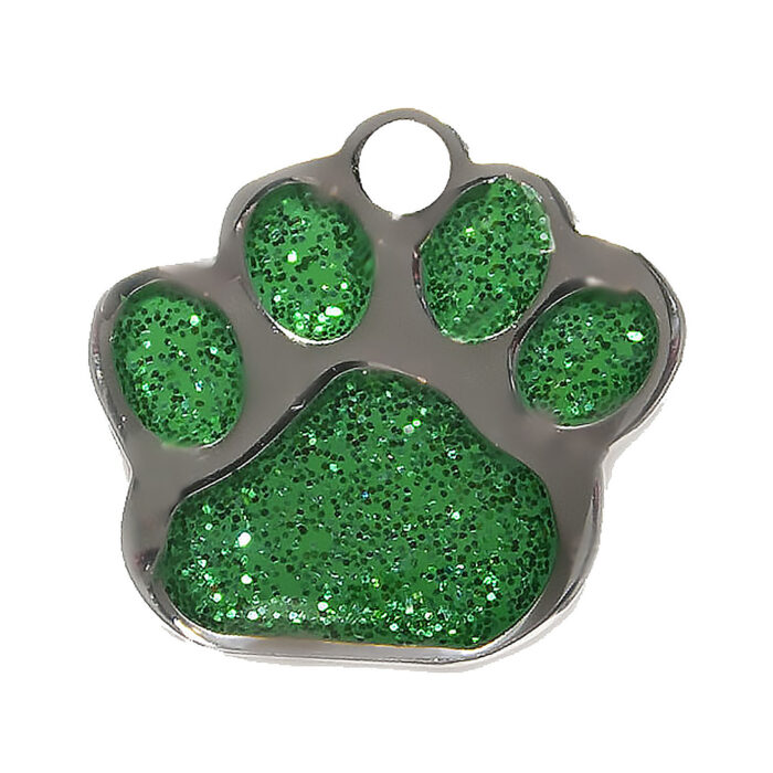 Paw Shaped Tag Glitter Green - Image 1